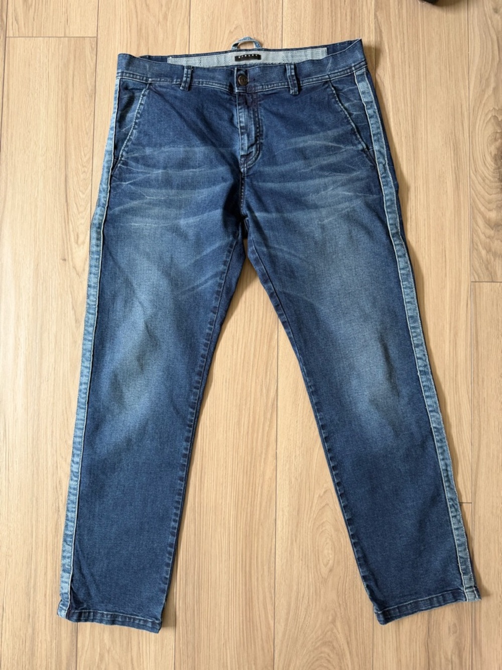 Sisley Men's Dark Blue Denim Jeans with Side Stripe 34x29